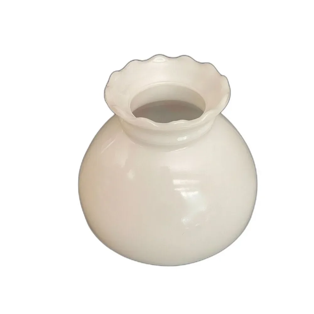 VTG White Milk Glass Hurricane Lamp Shade Ruffle Top Rose Floral Design
